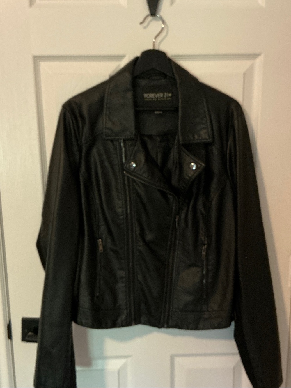 Forever 21 Black Faux Leather Asymmetrical Zip Jacket